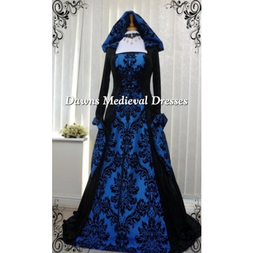 Medieval Gothic Hooded Wedding Handfasting Dress Black & Bold Bl